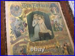 Antique Vtg Framed Religious Print The Lords Prayer C1894 Wood Gold Gilt Frame
