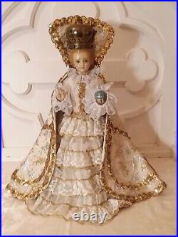 Antique Vtg Infant of Prague Jesus Catholic Church Religious Statue w Rare Crown