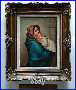 Antique Vtg Oil Painting Portrait Mary Holding Baby Jesus Religious Art Signed