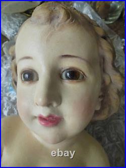 Antique Vtg Religious Baby Jesus Statue Glass Eyes Spain Large Gorgeous