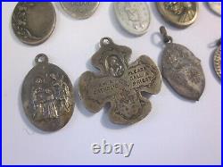 Antique Vtg Religious Pendant Medal Necklace Lot Nun Priest Creed Sterling +