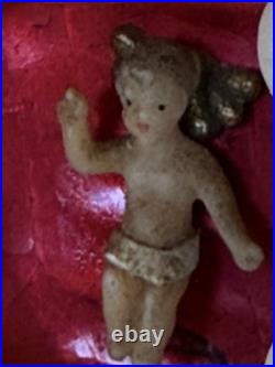 Antique Wax Baby Jesus Christ In Sacred Cradle Religious Miniature Scene Figure