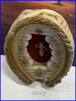 Antique Wax Baby Jesus Christ In Sacred Cradle Religious Miniature Scene Figure