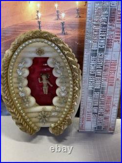 Antique Wax Baby Jesus Christ In Sacred Cradle Religious Miniature Scene Figure