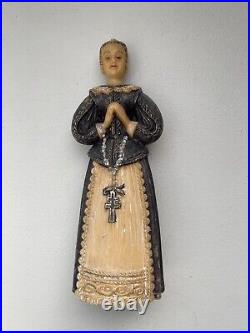 Antique Wax Elizabethan Woman Figure Statue Religious Antique Wax Elizabethan Woman Figure Statue Religious