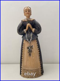 Antique Wax Elizabethan Woman Figure Statue Religious Antique Wax Elizabethan Woman Figure Statue Religious