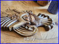 Antique Winged Religious Hand Carved Solid Wood Putti Angel Gold Painted 17.5