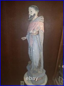 Antique Wood Carved St. Francis Statue Huge Rare Heavy Religious Figure Birds
