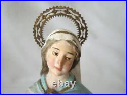 Antique Wood Religious Christmas Creche Madonna Virgin Mary, Brass Halo, Spain