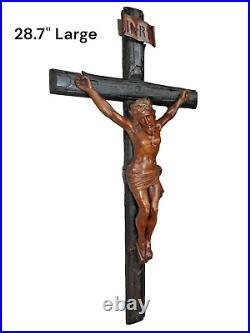 Antique Wood carved Large crucifix corpus religious cross