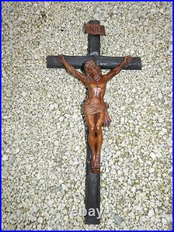 Antique Wood carved Large crucifix corpus religious cross