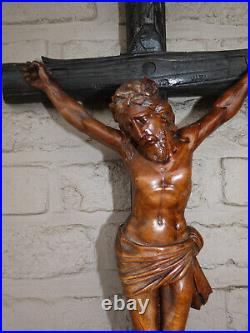 Antique Wood carved Large crucifix corpus religious cross