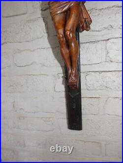 Antique Wood carved Large crucifix corpus religious cross