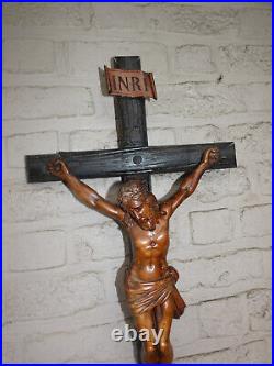 Antique Wood carved Large crucifix corpus religious cross