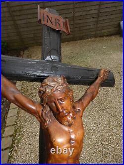 Antique Wood carved Large crucifix corpus religious cross