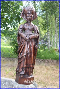 Antique Wood carved Mary burgundy large religious statue