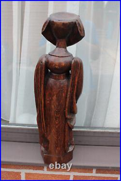 Antique Wood carved Mary burgundy large religious statue