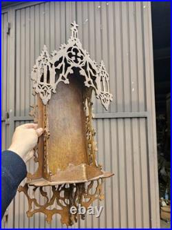 Antique Wood carved Religious chapel niche for saint statue crucifix