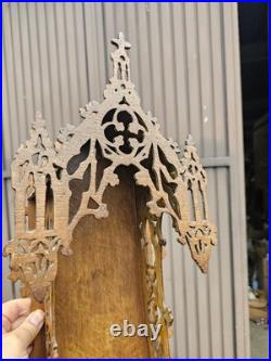 Antique Wood carved Religious chapel niche for saint statue crucifix