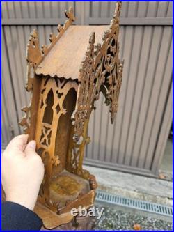 Antique Wood carved Religious chapel niche for saint statue crucifix