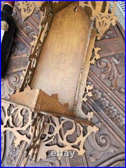 Antique Wood carved Religious chapel niche for saint statue crucifix