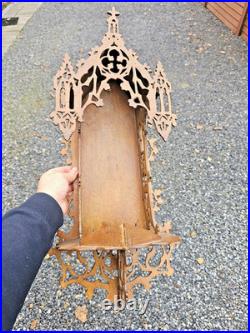 Antique Wood carved Religious chapel niche for saint statue crucifix