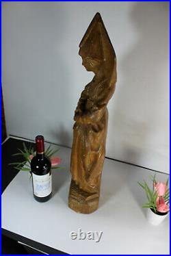Antique Wood carved mary burgundy religious saint statue figurine