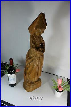 Antique Wood carved mary burgundy religious saint statue figurine
