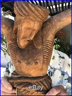 Antique Wooden 19Th C Religious Folk Art 3 Feet Tall Church Salvage Jesus Statue