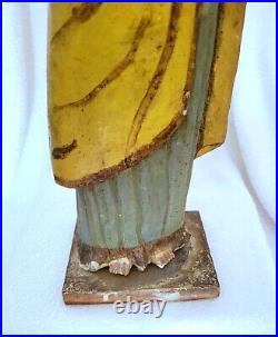 Antique Wooden Carved Folk Art Religious Statue Large
