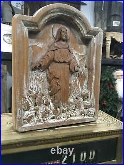 Antique Wooden Carving Jesus Shadowbox Finely Detailed Religious