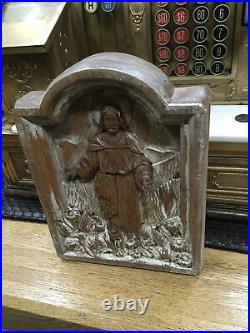 Antique Wooden Carving Jesus Shadowbox Finely Detailed Religious