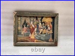 Antique Wooden Framed Saint Talking King In Darbar Print Old Liyhograph Print