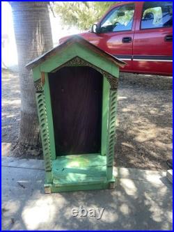 Antique Wooden With Metal Roof Niche For Religious Relic 48 tall