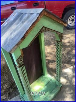 Antique Wooden With Metal Roof Niche For Religious Relic 48 tall