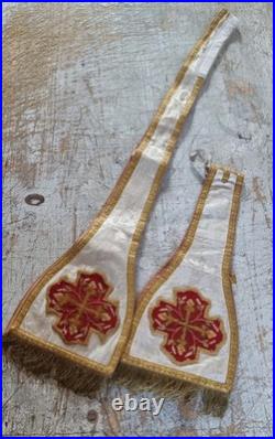 Antique XIX century religious ecclesiastical catholic priest stole and handle