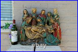 Antique XL 1800s Flemish wood carved gothic religious statue jesus group