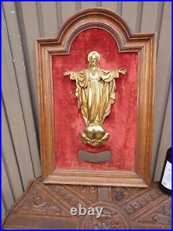 Antique XL 28,7 Bronze 1910 Wall plaque jesus bronze wood velvet rare religious