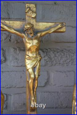 Antique XL Ceramic calvary crucifix group religious statue sculpture