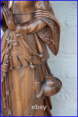 Antique XL Flemish wood carved statue Religious mary Burgundy signed artist