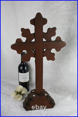 Antique XL French 1900 Tramp art folkloric handwork crucifix religious