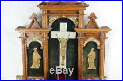 Antique XL French Wood carved Religious church home altar gothic devotion music