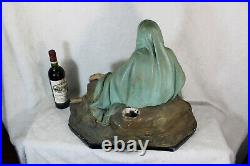Antique XL French chalkware church pieta christ mary statue group religious