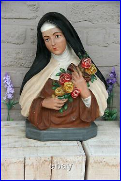 Antique XL French religious Chalkware buste Statue Saint therese marked