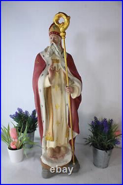 Antique XL RARE ceramic SAint NICHOLAS children bishop religious church statue