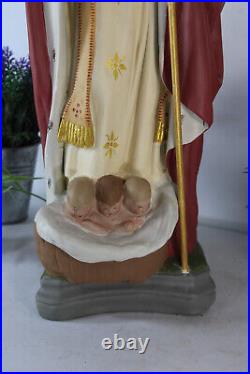Antique XL RARE ceramic SAint NICHOLAS children bishop religious church statue