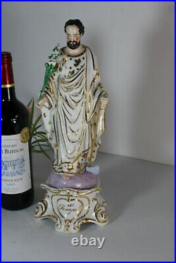 Antique XL Vieux paris porcelain saint joseph figurine statue religious rare