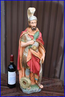 Antique XL ceramic chalk statue saint victor marseille rare religious