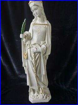 Antique XL french chalk Saint MArgaret Dragon statue figurine rare religious