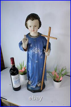 Antique XL french chalk ceramic young jesus statue figurine religious church